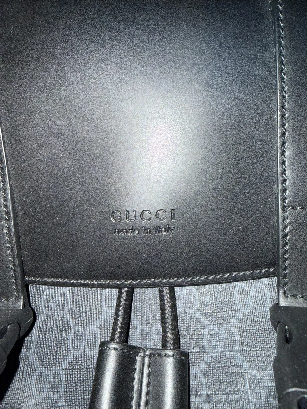 Gucci Black GG Canvas Backpack with Red and Blue Web Straps